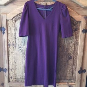 Purple short sleeve fitted sheath dress